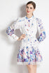 Designer Autumn Hollow Out Lace Patchwork, Mock Neck, Long Sleeve, Belted, Floral Print Office, Party Fab Women Dress